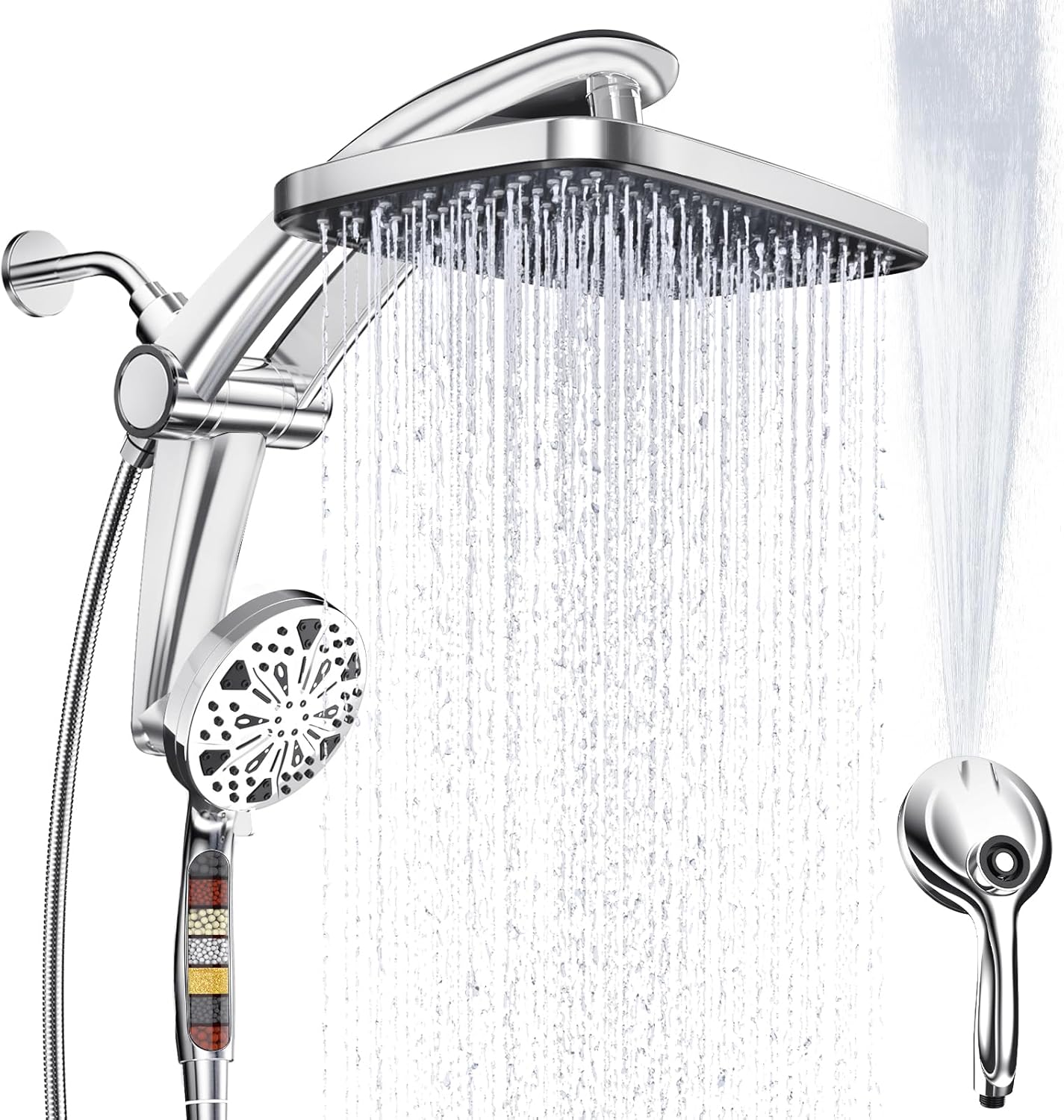 Rain Shower Head with filtered Handheld High Pressure rainfall Shower Heads with Handheld Spray Combo Adjustable