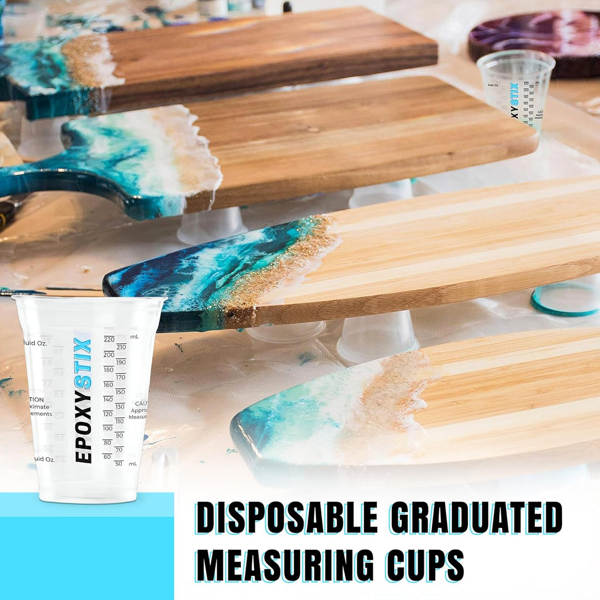 [Pack of 100] 10oz Disposable Graduated Measuring Cups for Mixing - Measurements in mL and Oz - Multipurpose Reusable