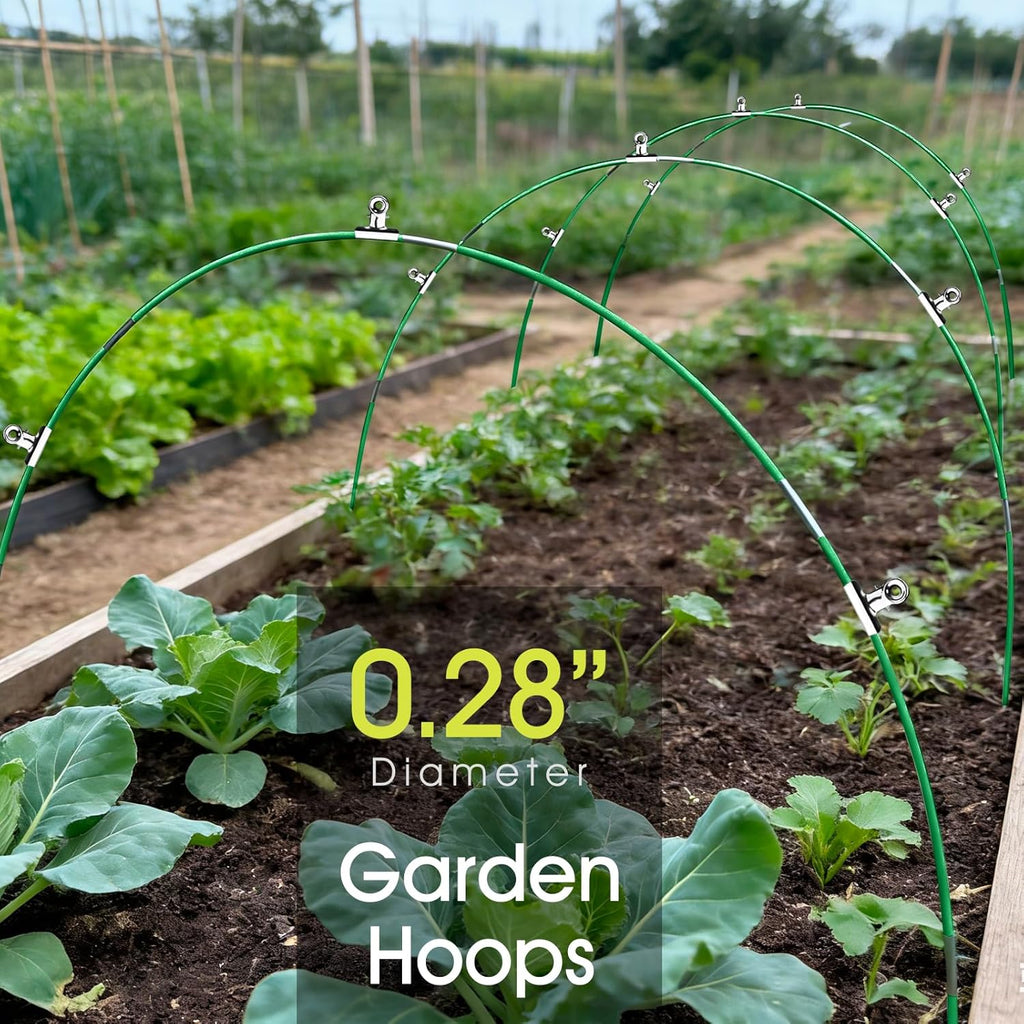 24 PCS Garden Hoops for Raised Beds, Greenhouse Hoops Kit Long Grow Tunnel for Row Cover, Rust-Free Fiberglass Garden