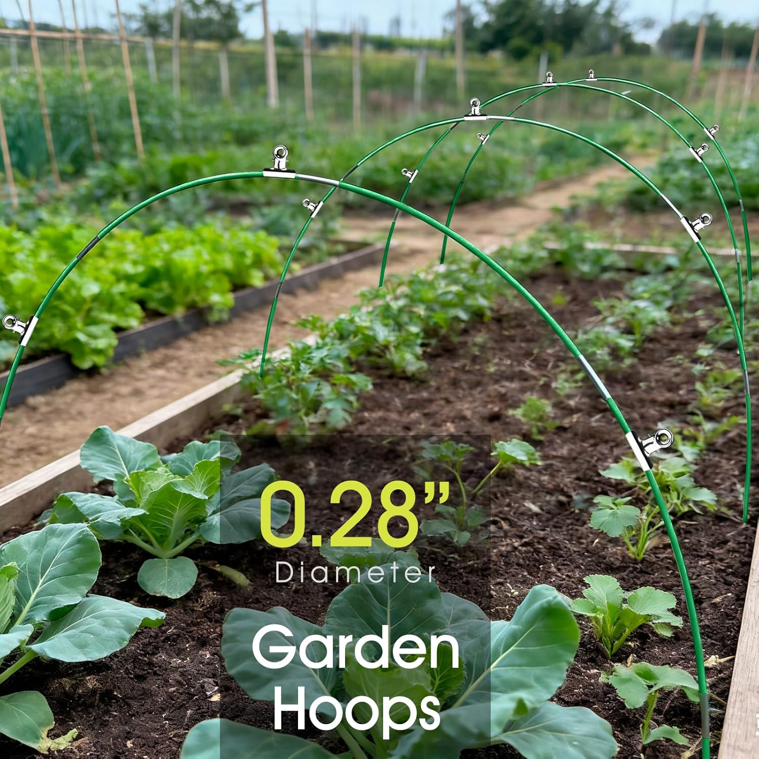 24 PCS Garden Hoops for Raised Beds, Greenhouse Hoops Kit Long Grow Tunnel for Row Cover, Rust-Free Fiberglass Garden
