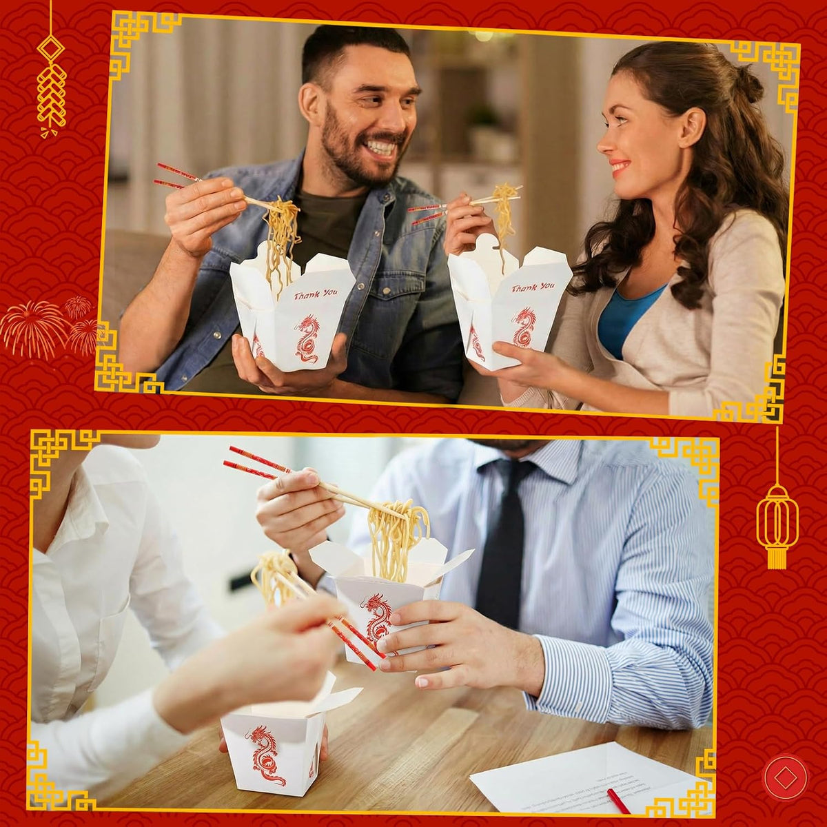 50 Sets Chinese Take out Boxes with Separated Chopsticks 16 oz