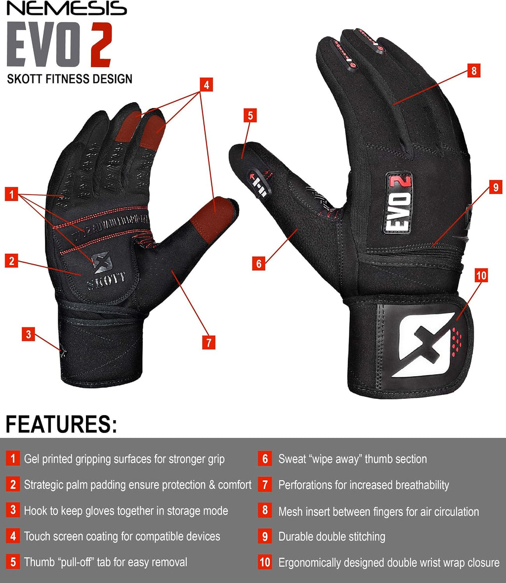 Evo 2 Weightlifting Gloves with Integrated Wrist Wrap Support-Double Stitching for Extra Durability-Get Ripped with