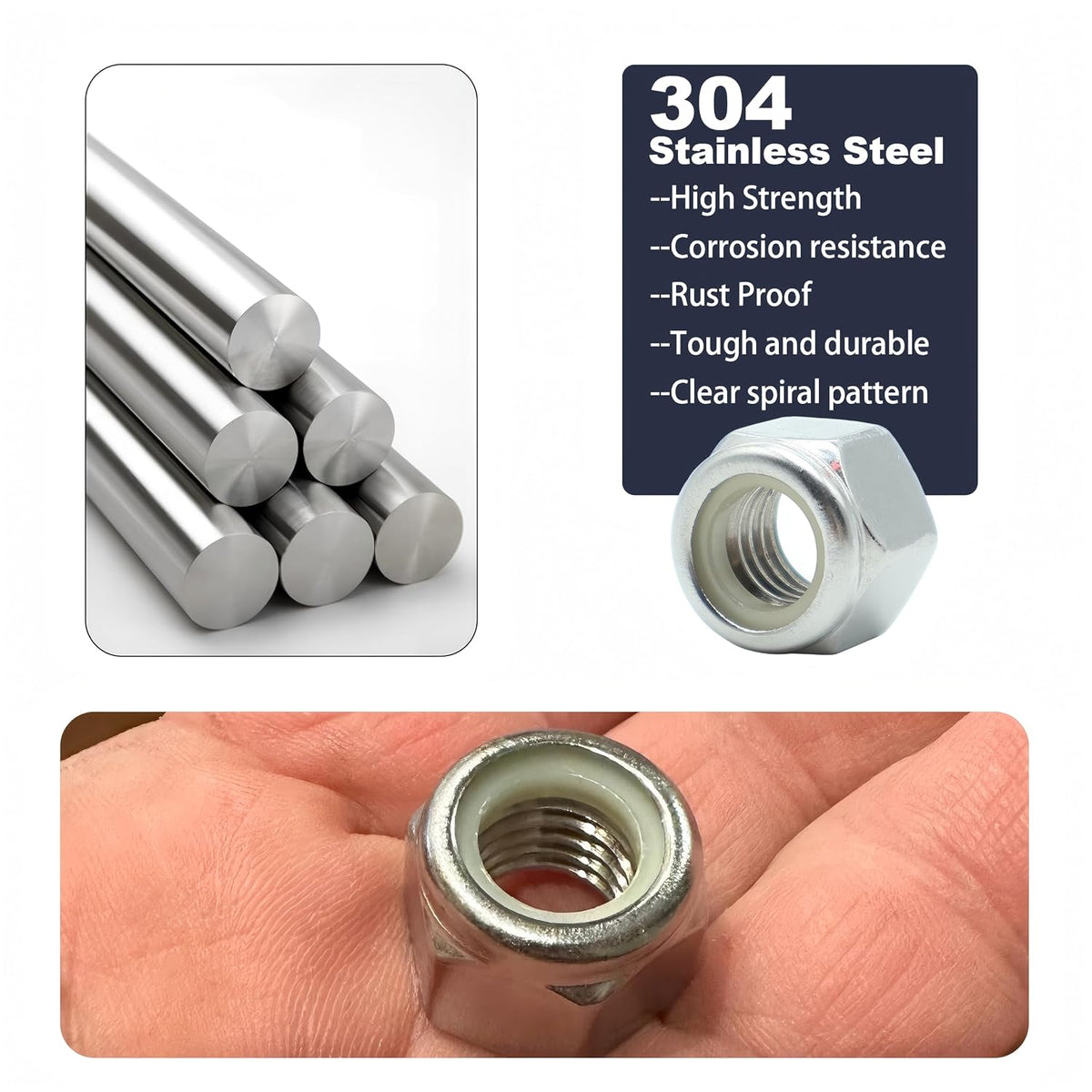 1/2-13 Nylon Insert Lock Nuts 21 Pack, 304 Stainless Steel Hardware Nuts