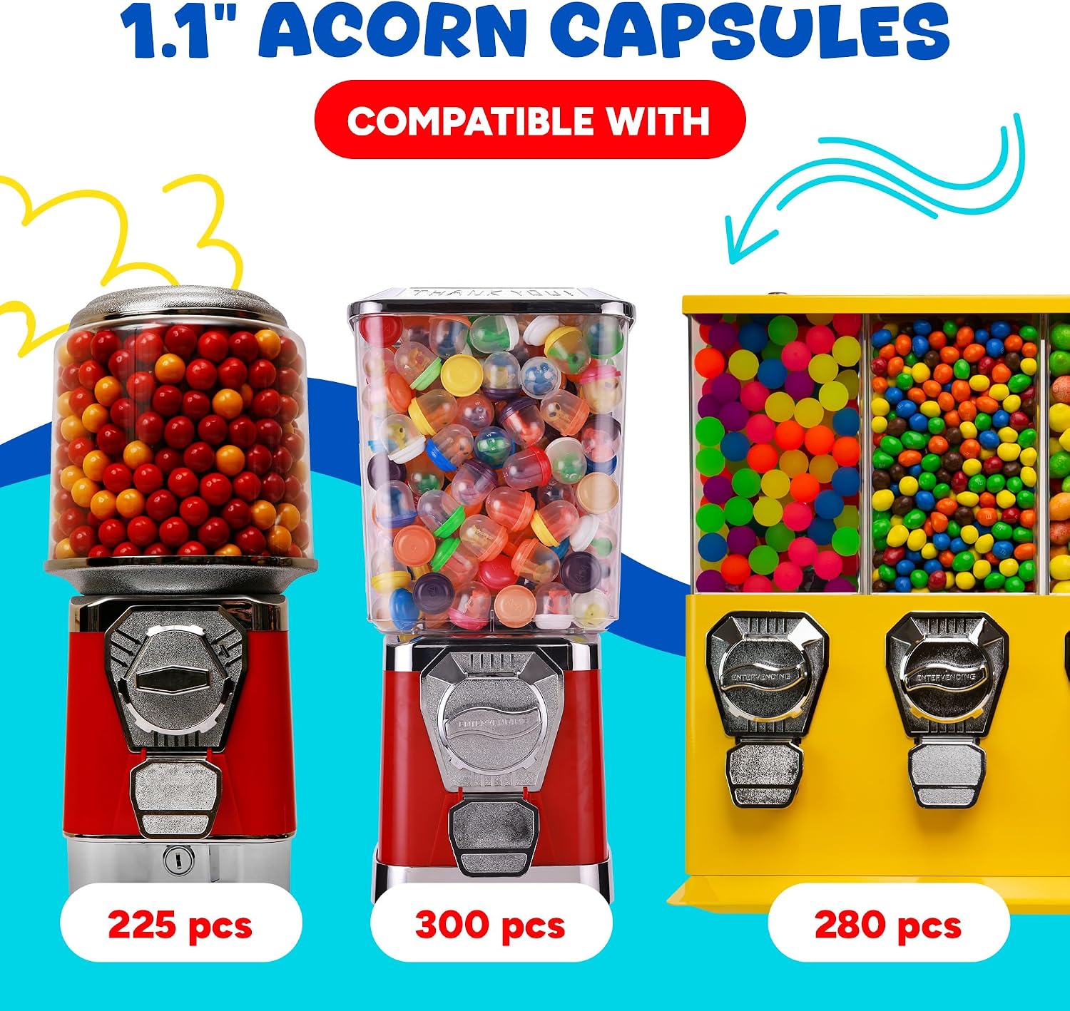 Capsule Vending Machine Translucent Acorn 1.1" Capsules Empty 50 pcs