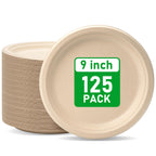 Compostable Paper Plates 9 Inch [125 Pack]