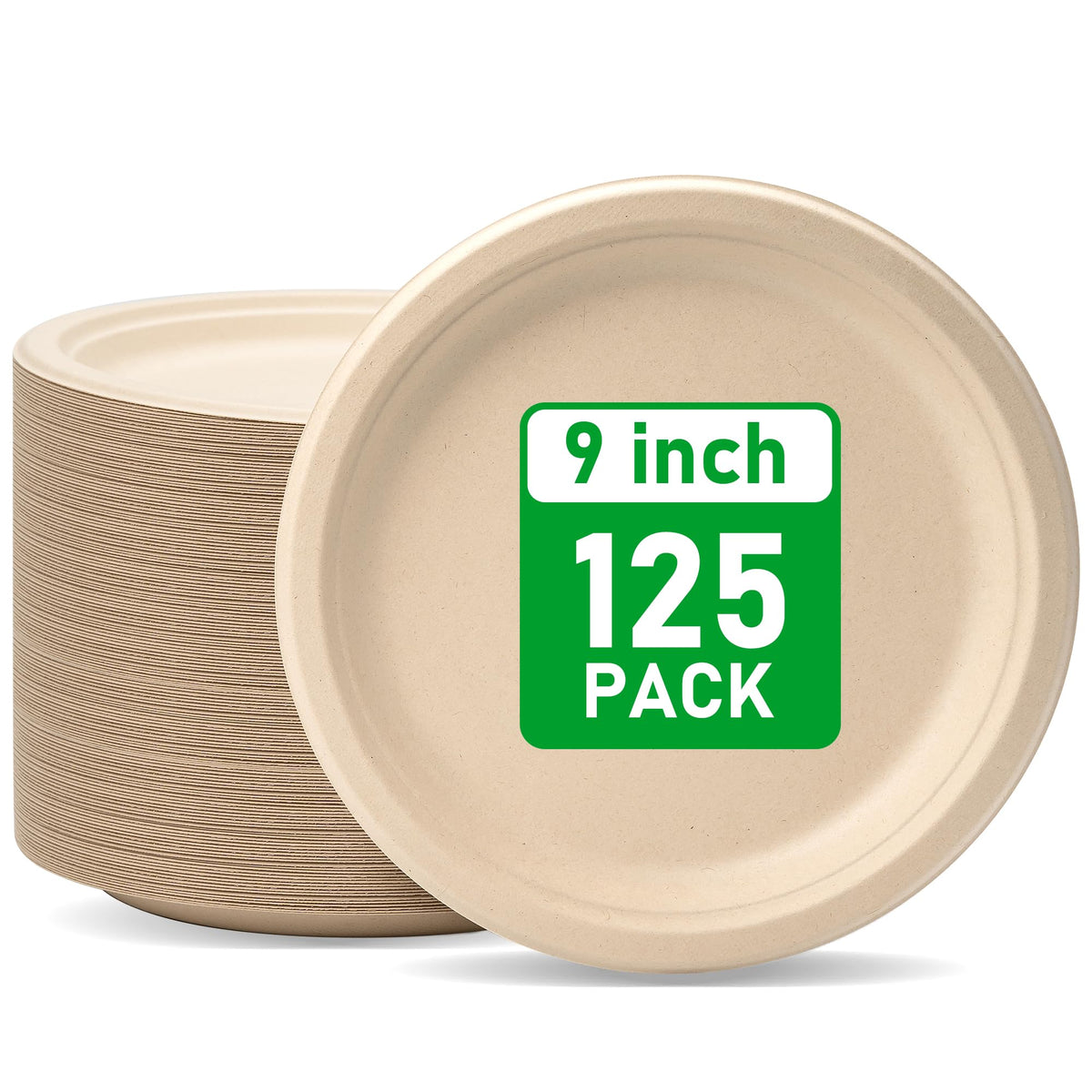 Compostable Paper Plates 9 Inch [125 Pack]