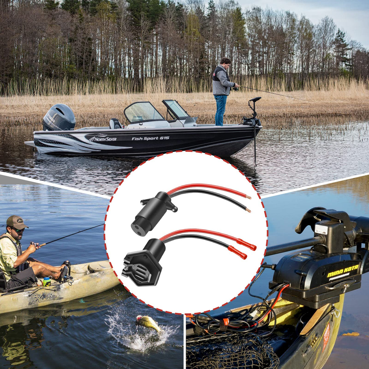Trolling Motor Plug, Waterproof 12V-24V Quick Connect Boat Plug, 8 Gauge