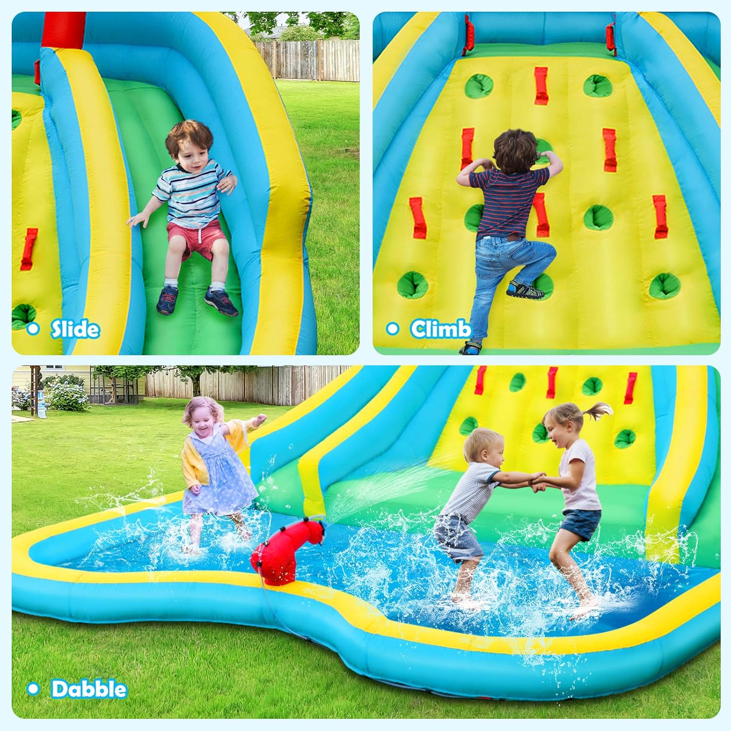 Inflatable Water Slide Park, 15x12FT Double Slides Kids Mega Waterslide for Outdoor Racing Fun, Heavy Climbing Wall