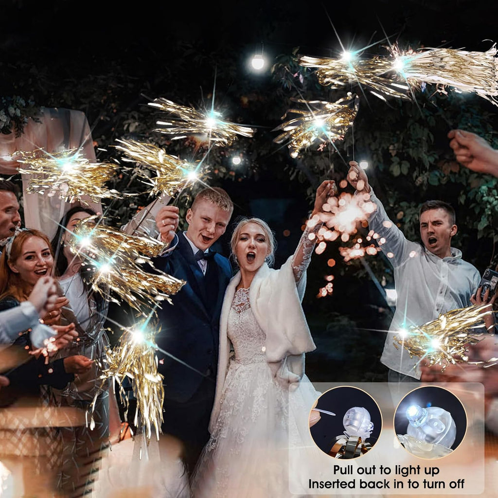 Drixbor 24 PCS Light Up Wedding Wands - LED Tinsel Streamers for Wedding Send Off & Grand Entrance, Party Favors for