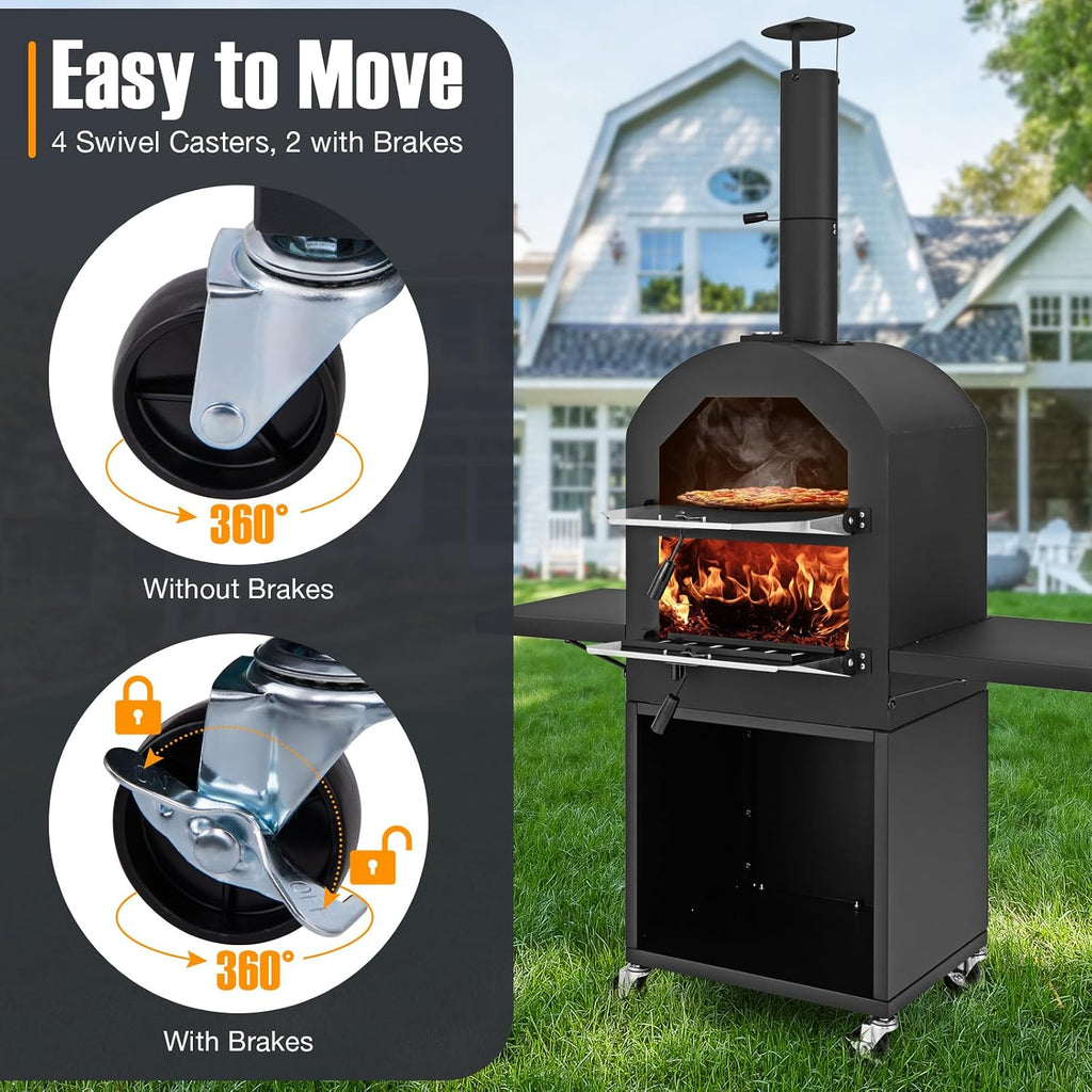 Outdoor Pizza Oven Wood Fired, Pizza Maker on Wheels