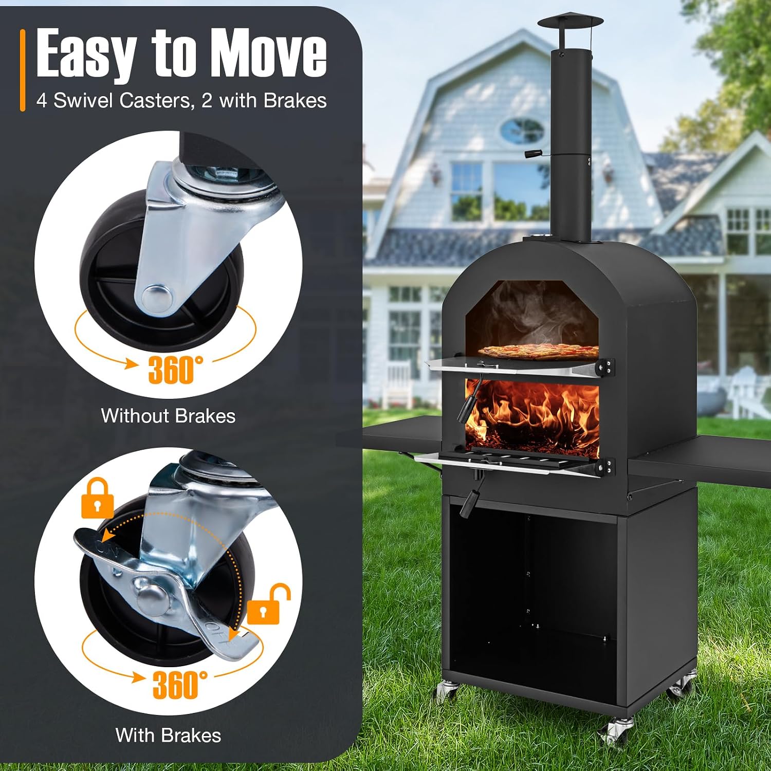 Outdoor Pizza Oven Wood Fired, Pizza Maker on Wheels