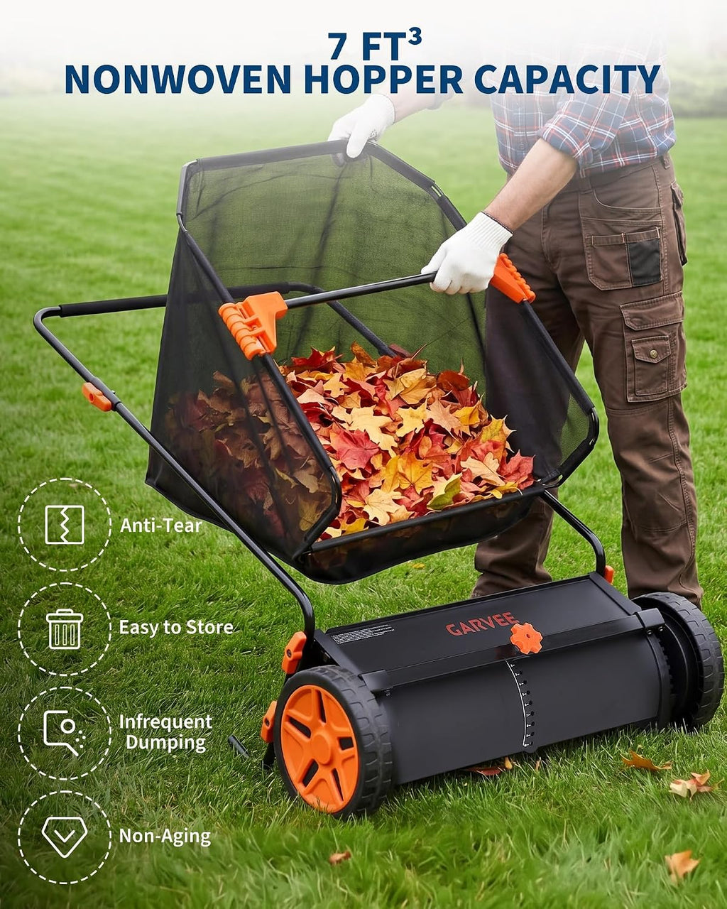 26 Inch Push Lawn Sweeper with Large 7 cu ft Collection Bag, Heavy Duty