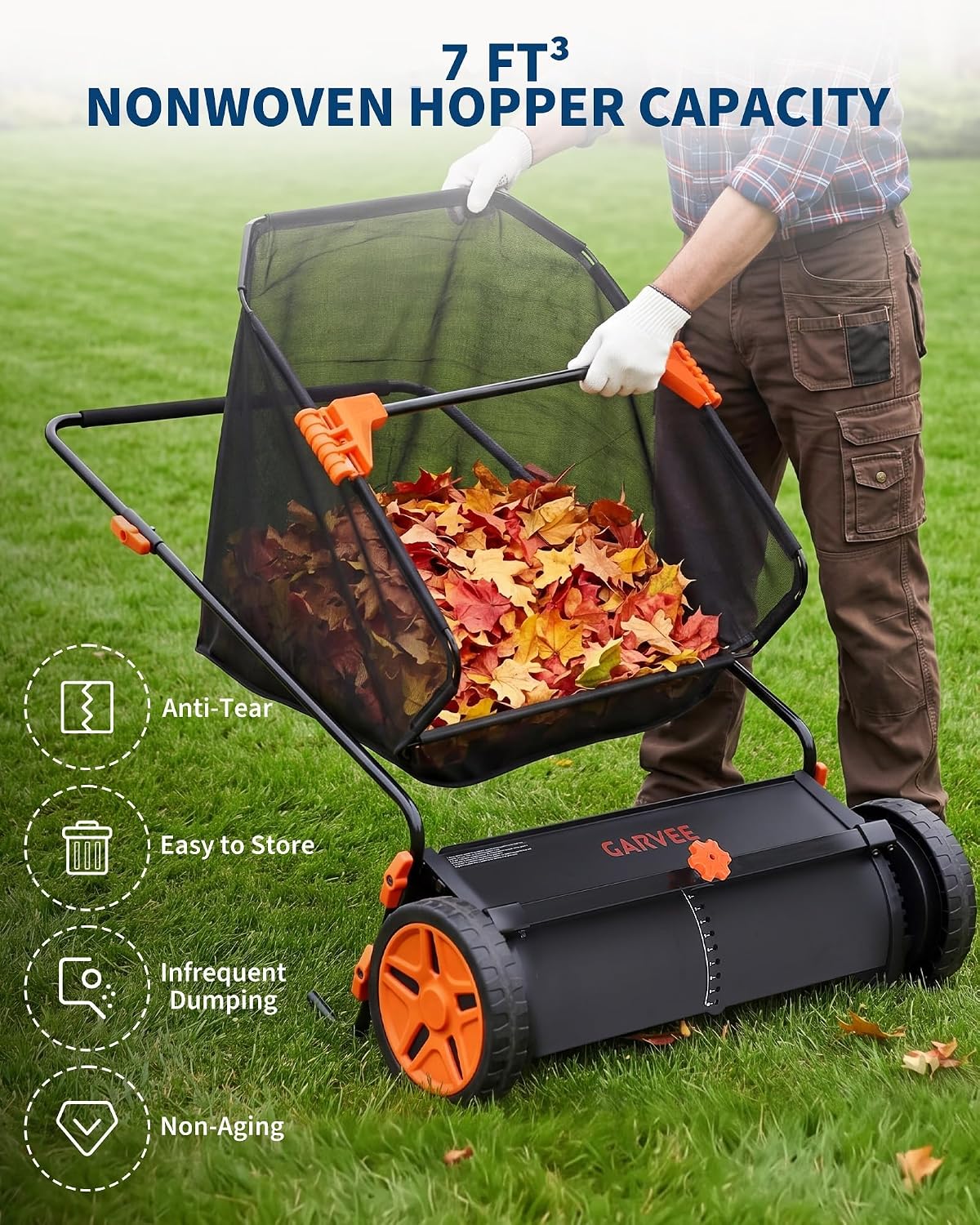 26 Inch Push Lawn Sweeper with Large 7 cu ft Collection Bag, Heavy Duty