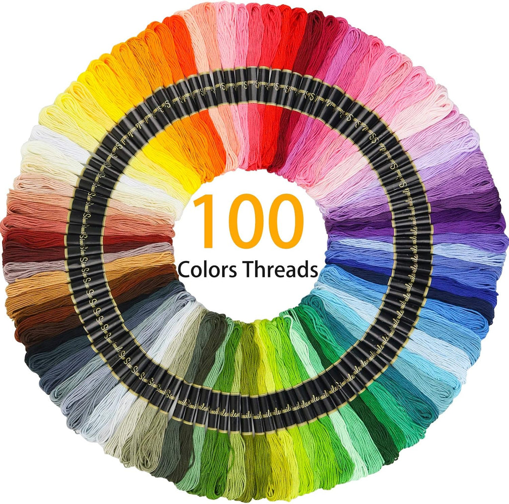 Embroidery Kit 215 Pcs,100 Colors Threads,5 Pcs Embroidery Hoops,3 Pcs Aida Cloth,40 Sewing Pins,Cross Stitch Tools