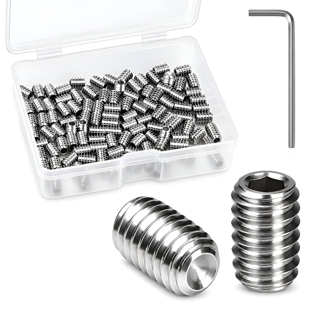 100Pcs #6-32 x 3/16" Set Screws, Hex Socket Grub Screws with Cup Point