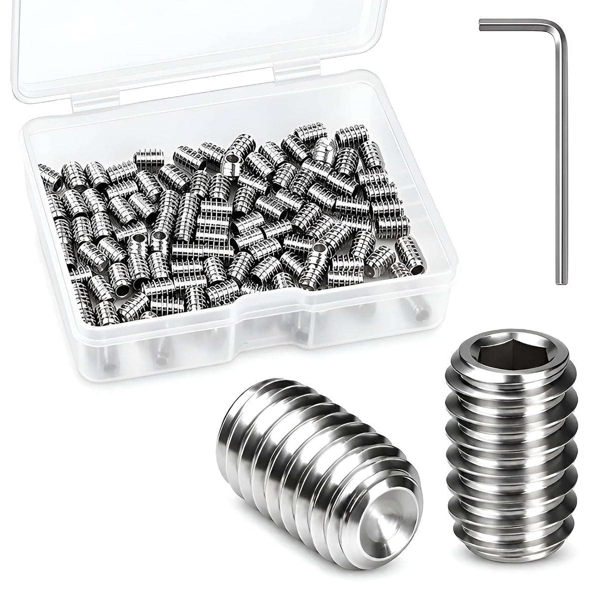 100Pcs #6-32 x 3/16" Set Screws, Hex Socket Grub Screws with Cup Point