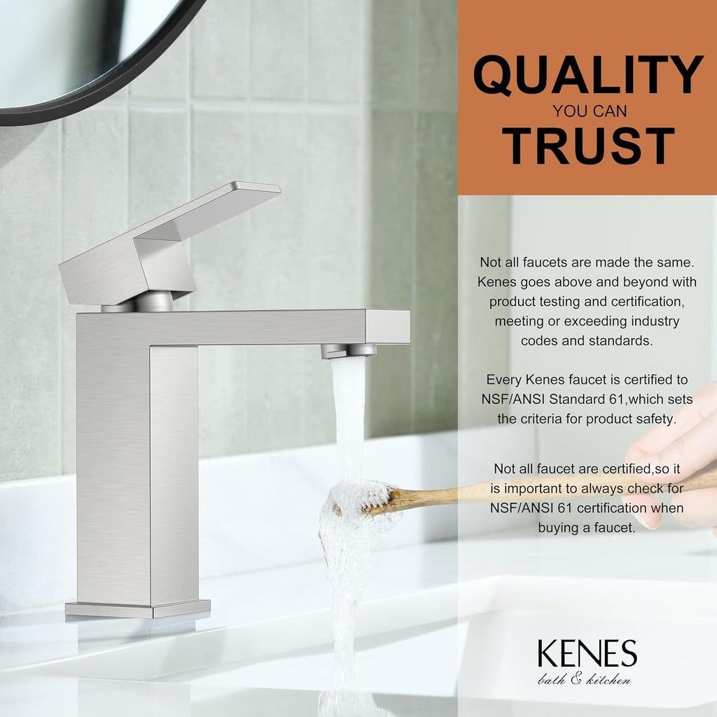 Brushed Nickel Bathroom Faucet 1 Hole, Single Handle Vanity Faucet