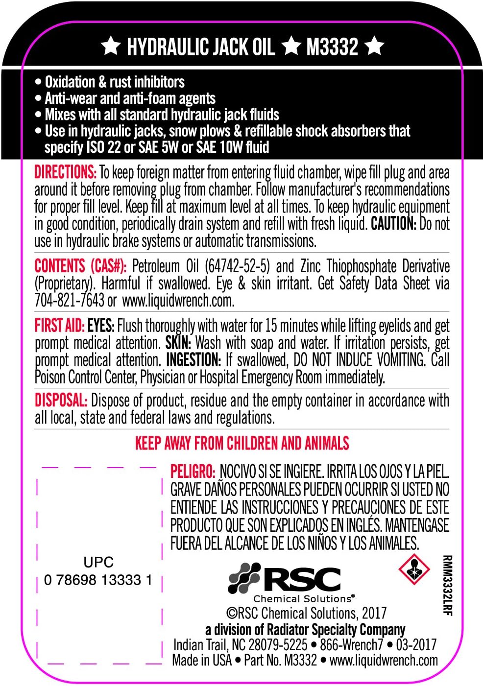 Liquid Wrench M3332 Hydraulic Jack Oil - 32 oz.