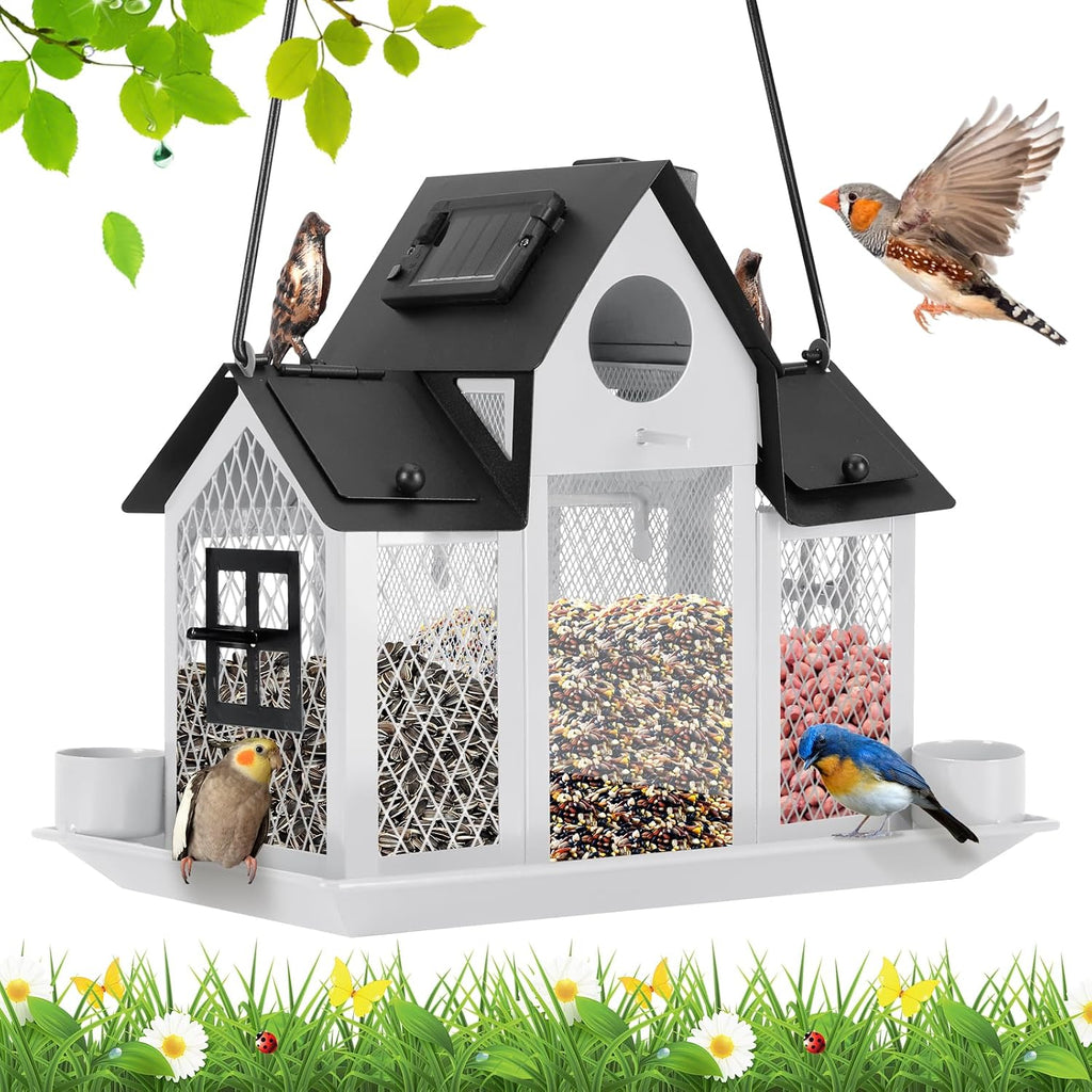 Solar Bird Feeders House Outside Hanging Metal Wild Bird Feeder Outdoors Large Cardinal Bird Feeder Birdhouses
