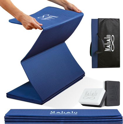 Foldable Yoga Mat + Carry Bag, 6mm 7-fold Workout Mat, Easy to Store, Anti-Slip Folding Exercise Mat for Yoga