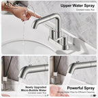 Brushed Nickel Pull Down Centerset Bathroom Faucet 2 Handle 3 Hole