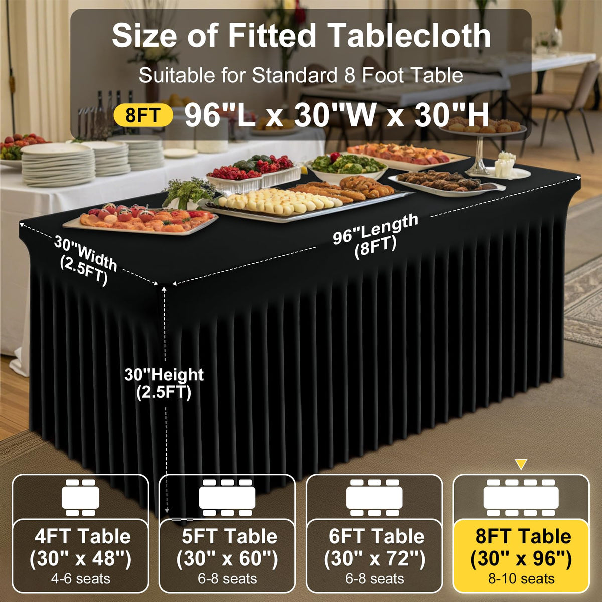 Spandex Elastic Fitted Table Cloth Skirt for 8FT Rectangle Table