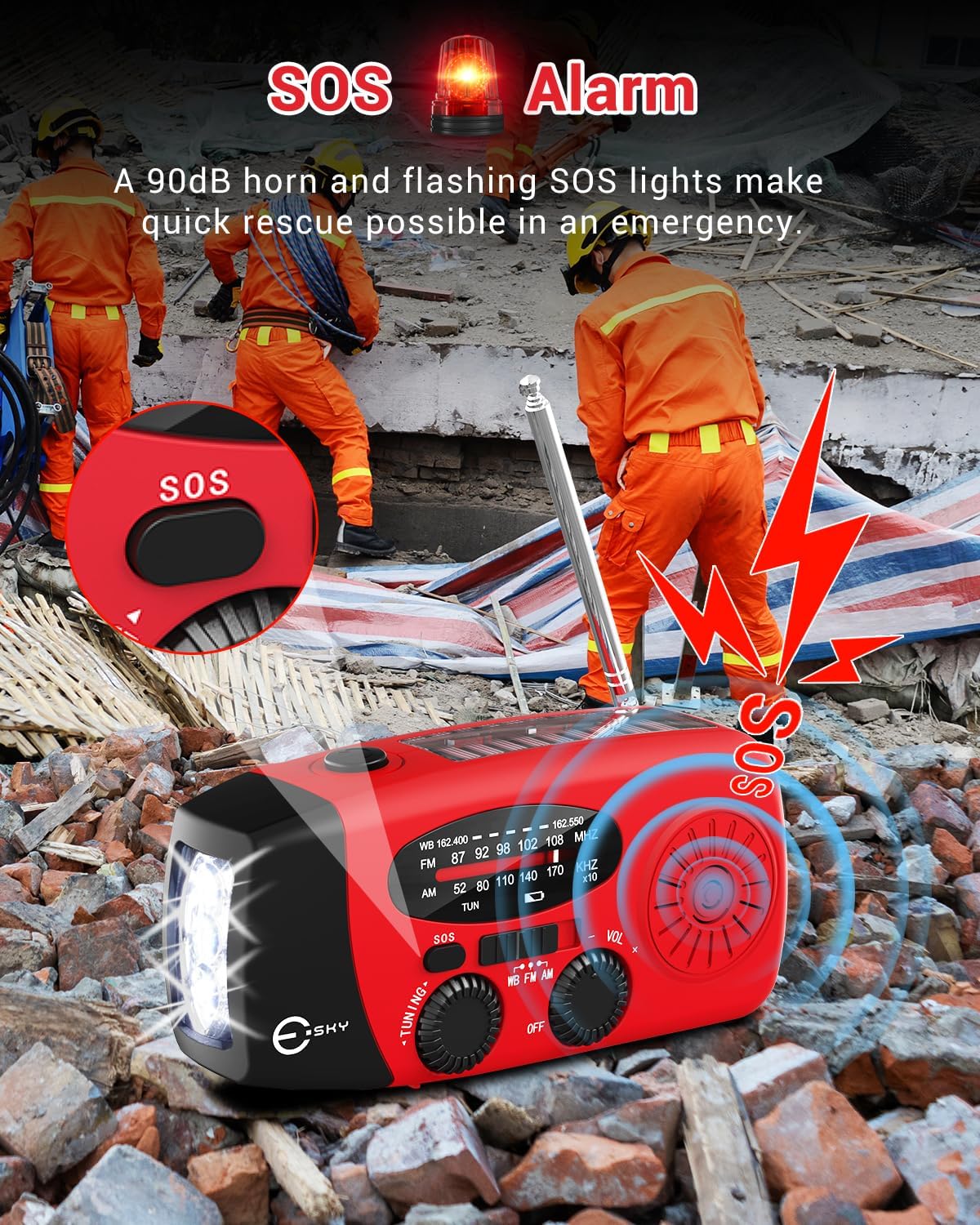 Emergency Hand Crank Radio 7400mWh with 3 LED Flashlight, AM/FM/NOAA Portable Weather Radio with Built-in 2000mAh