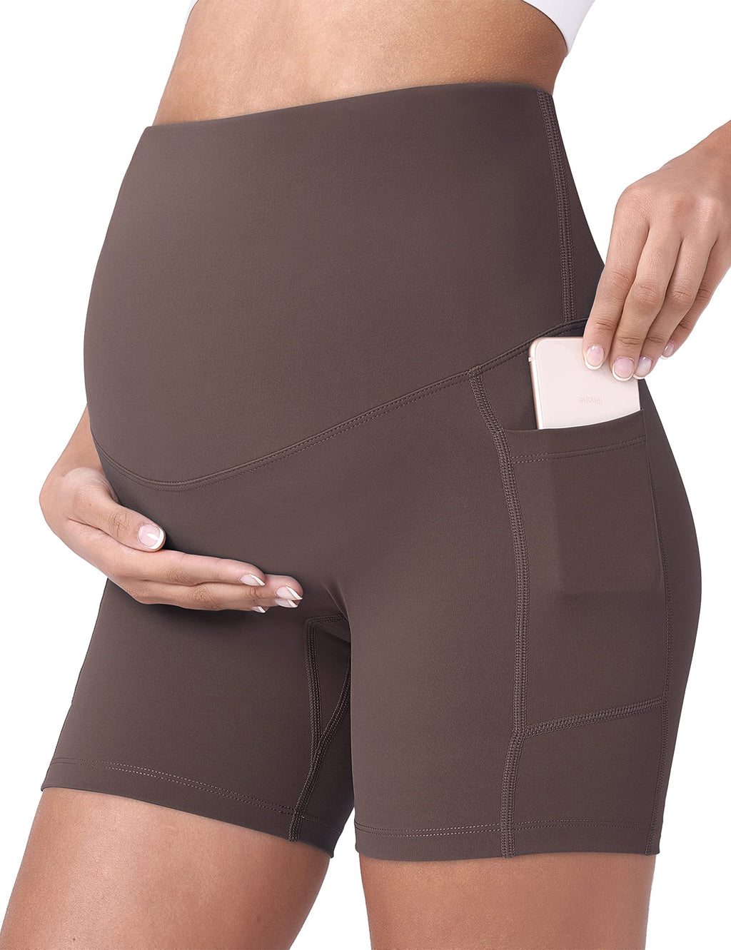 Maternity Biker Shorts Pockets Dark Brown 5" X-Large