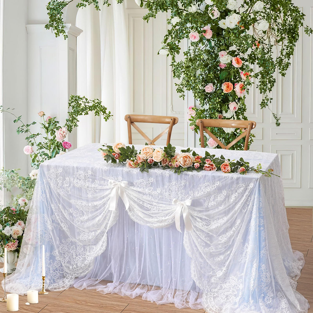 White Lace Tablecloth Rectangle 60x120 Inches Long Embroidered