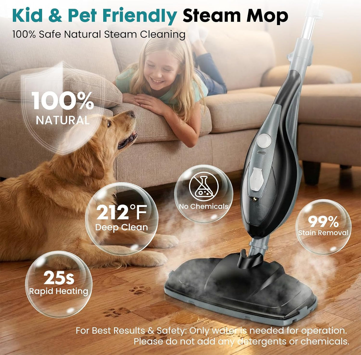 10-in-1 Multifunctional Steam Mop, 1550W Detachable Handheld Steam Cleaner, 16FT Power Cord with 2 Reusable Pads