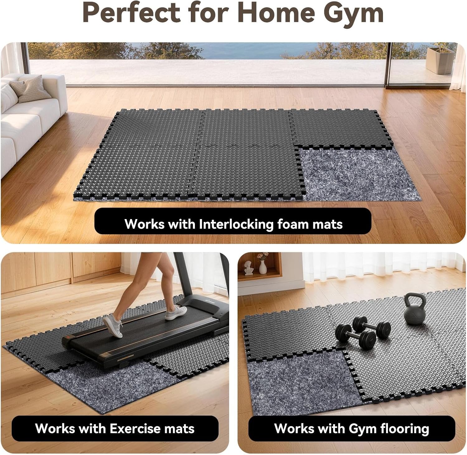 Non Slip Underlay for Interlocking Gym Mats, Prevents Foam Floor Mats from Sliding, Floor Grip Pad for Exercise