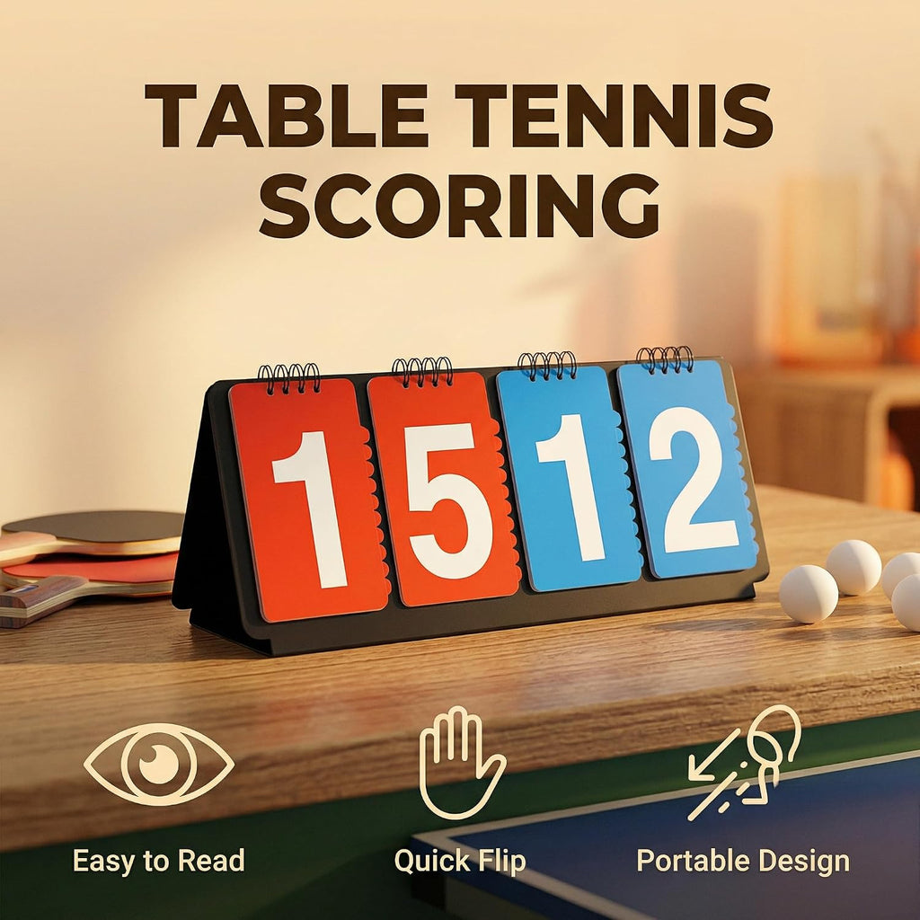 Portable Sports Scoreboard with Large Flip Numbers, Manual Score Keeper for Basketball Volleyball Baseball Games