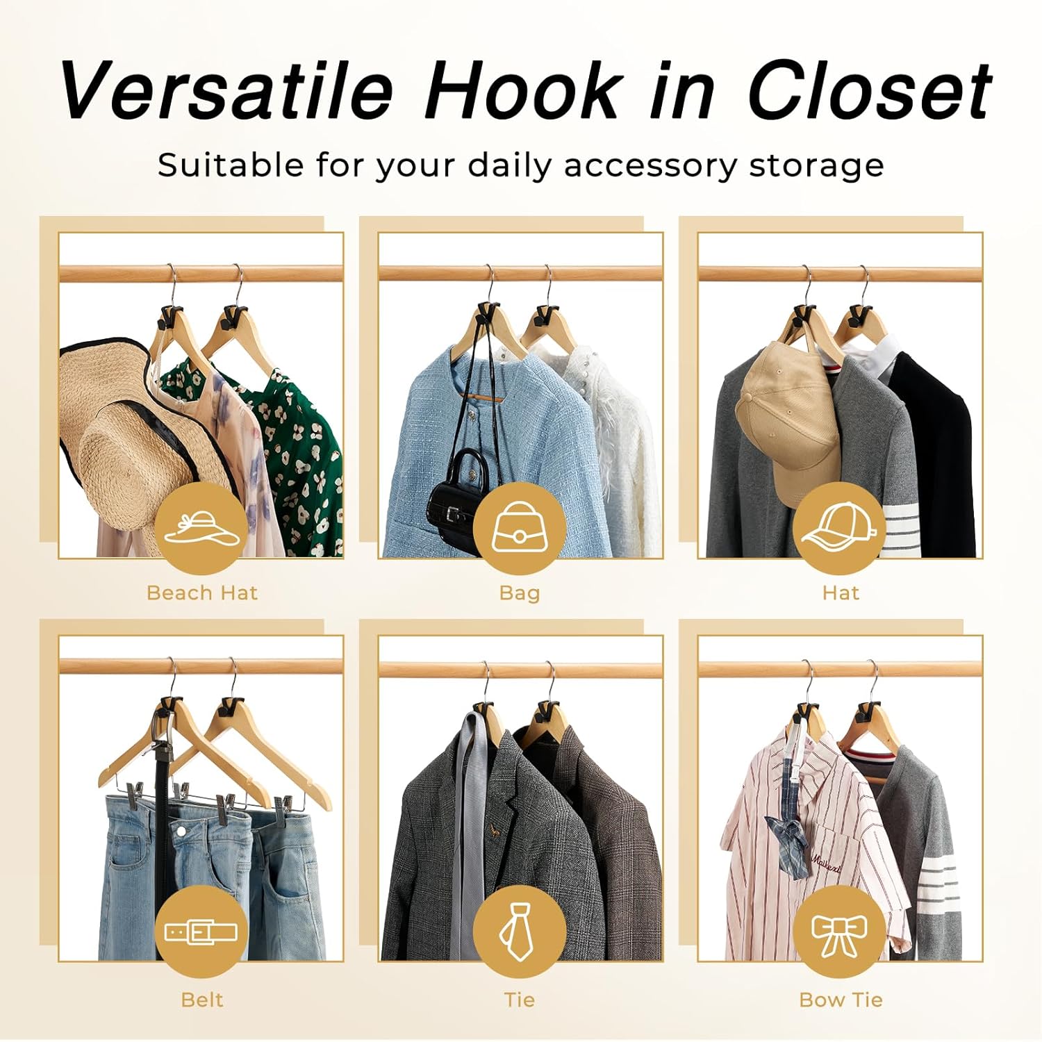 Space Saving Hanger Hooks 60 Pack, Black Clothes Hanger Connector Hooks, Heavy Duty Hanger Hooks Space Saver, Premium