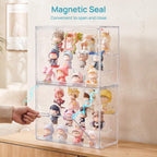 1 Pack Acrylic Display Case, Stackable Figure Display Case with Magnetic Door & Adjustable Shelves, Clear