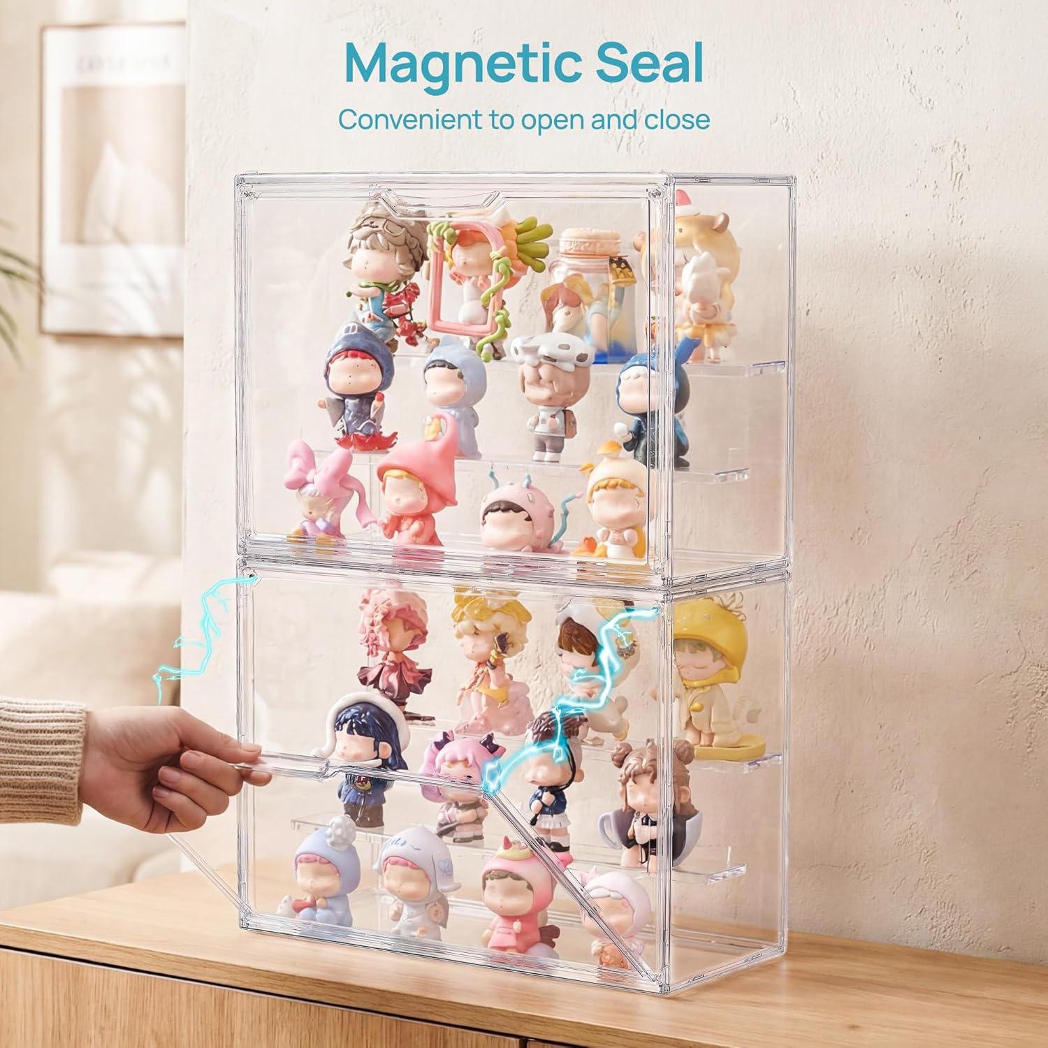 1 Pack Acrylic Display Case, Stackable Figure Display Case with Magnetic Door & Adjustable Shelves, Clear