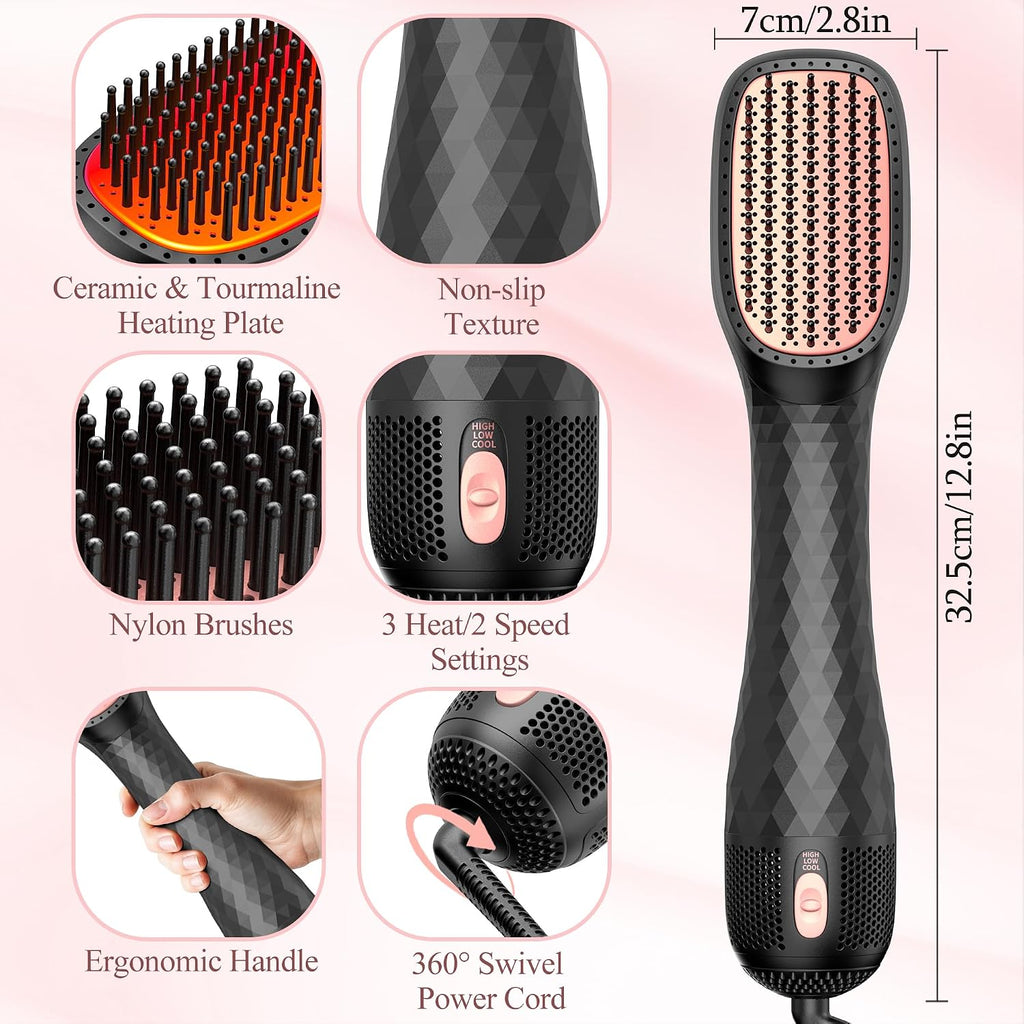 Hair Dryer Brush Blow Dryer Brush Straightener, 4-in-1 Professional 1200W Ionic Hot Air Brush Styler with Ceramic &