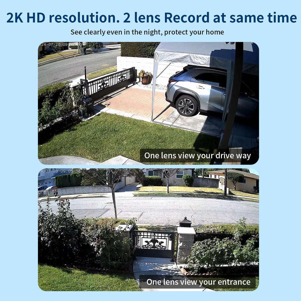 Dual Lens WiFi Security Camera Outdoor, 2.4G/5G PTZ Outdoor Plug-in Camera Auto Tracking,Home Security Surveillance
