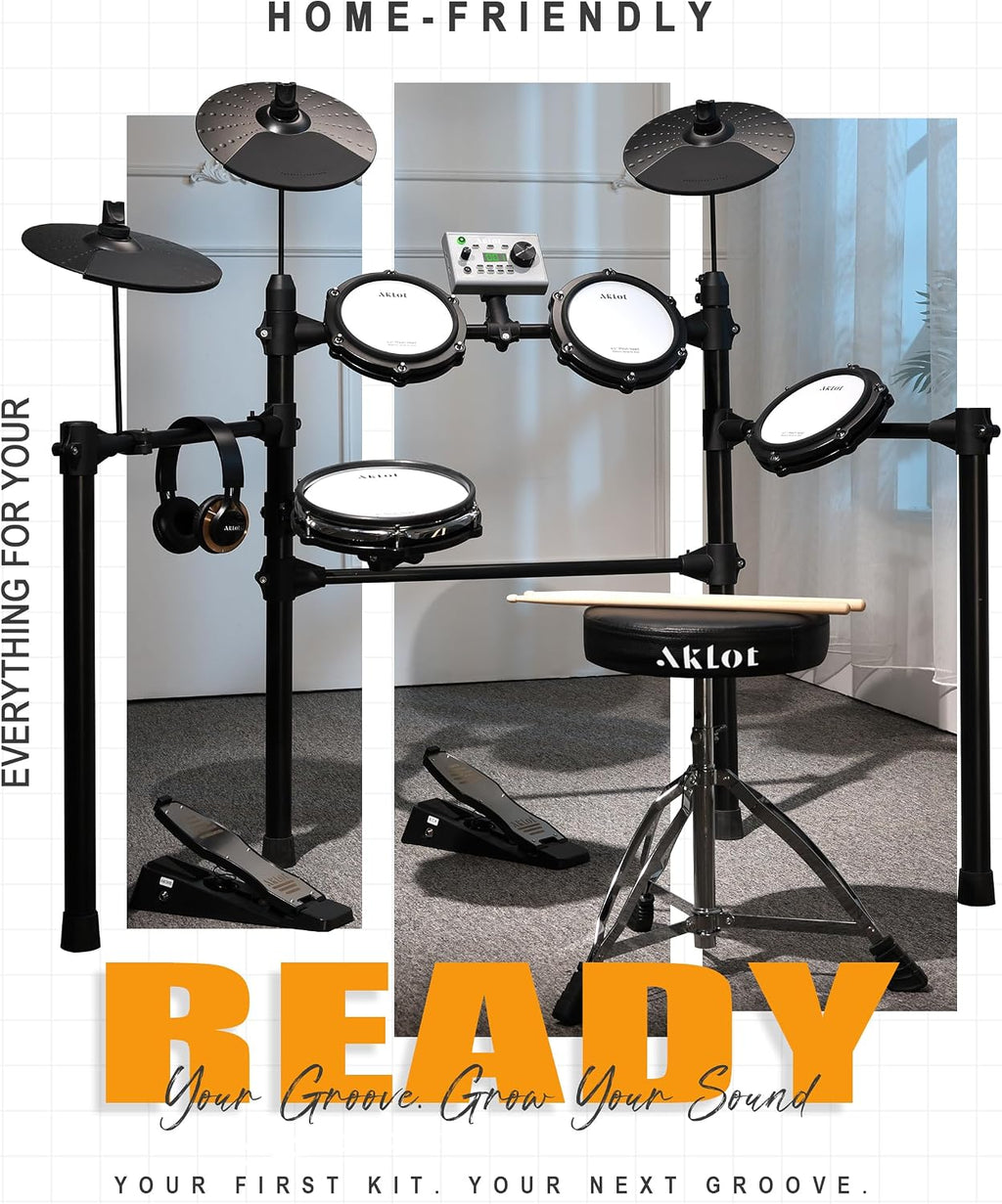 Complete Electric Drum Set: 4 Dual-Zone Mesh Pads, Quiet Electronic Drum Set for Beginner with 8'' Snare, 360 Sounds