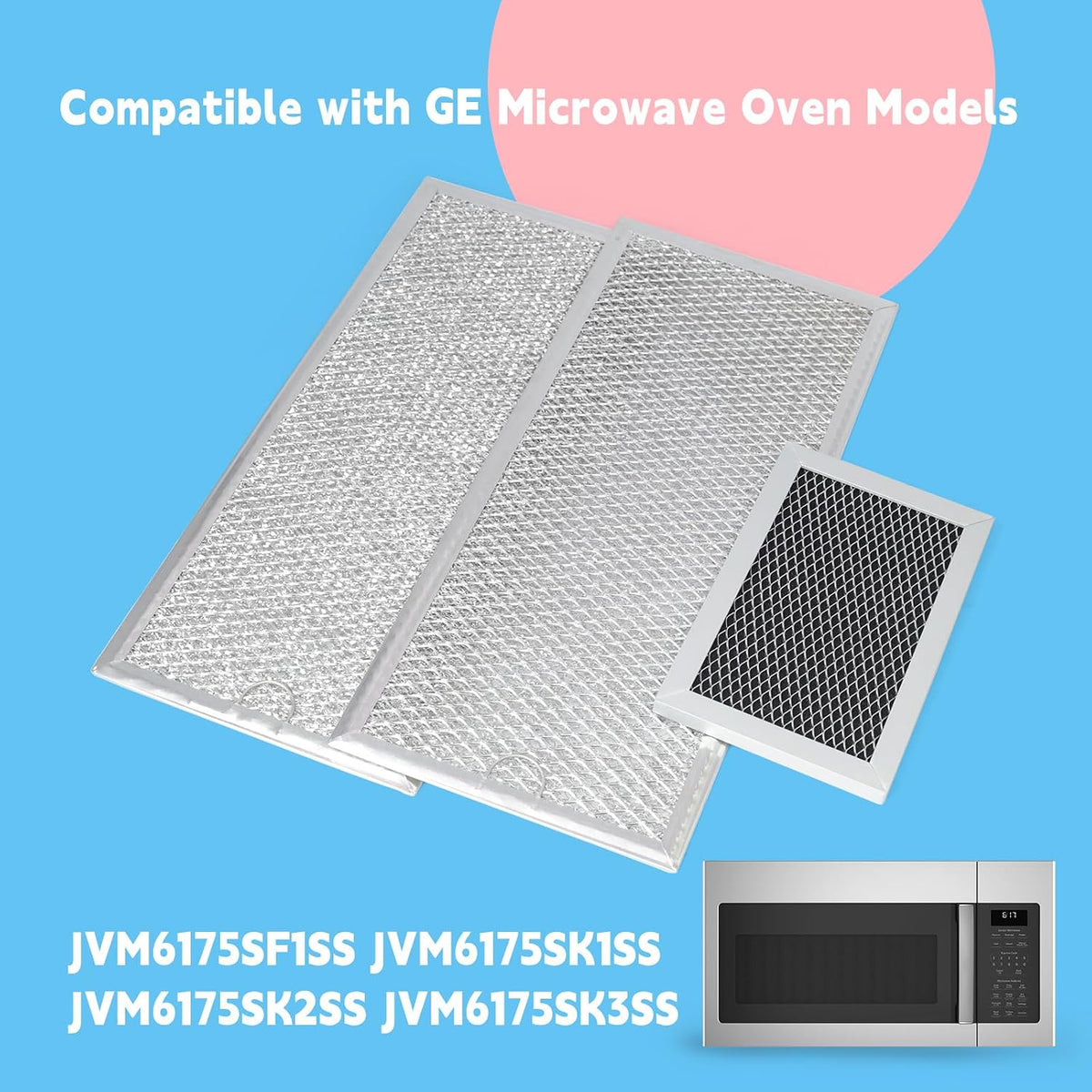 3 Pcs Grease Filter Kit Compatible with GE Microwave Oven JVM6175SF1SS JVM6175SK1SS JVM6175SK2SS JVM6175SK3SS