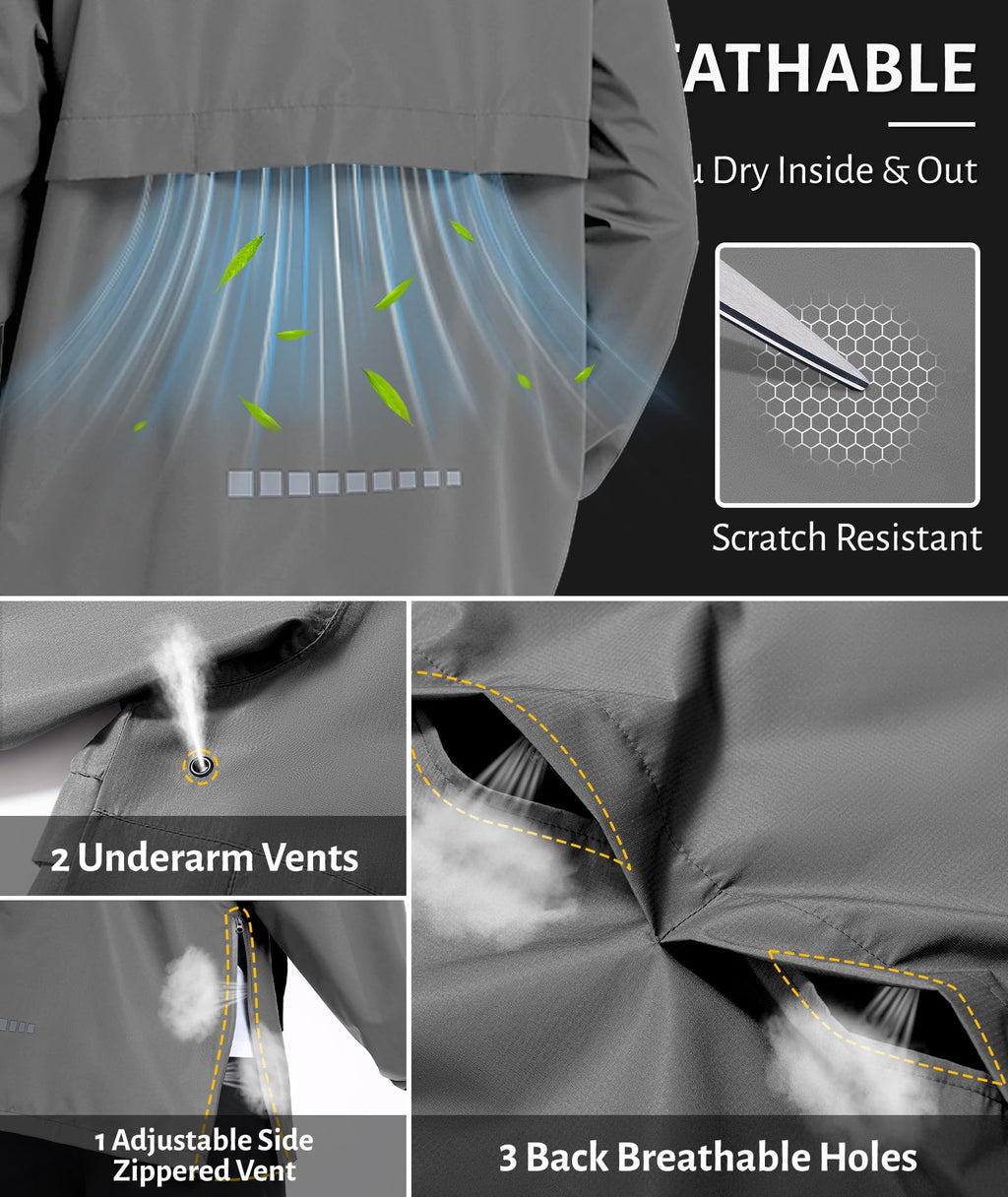 Men's Breathable Pullover Rain Jacket Shell Waterproof Raincoat