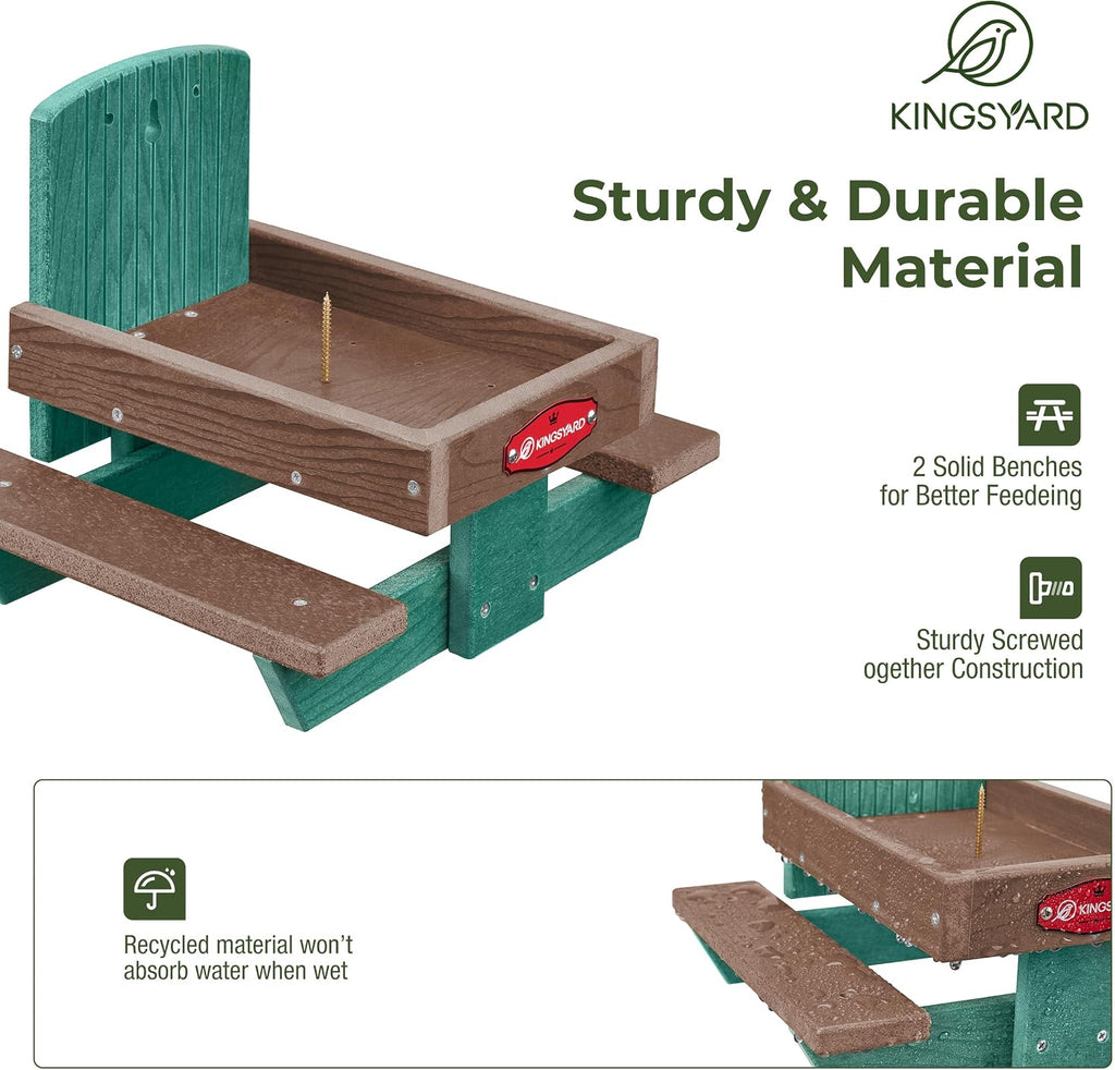 Squirrel Feeder Table for Outside, Recycled Plastic Squirrel & Chipmunk Picnic Table Feeder with Corn Cob Holder, 2 x