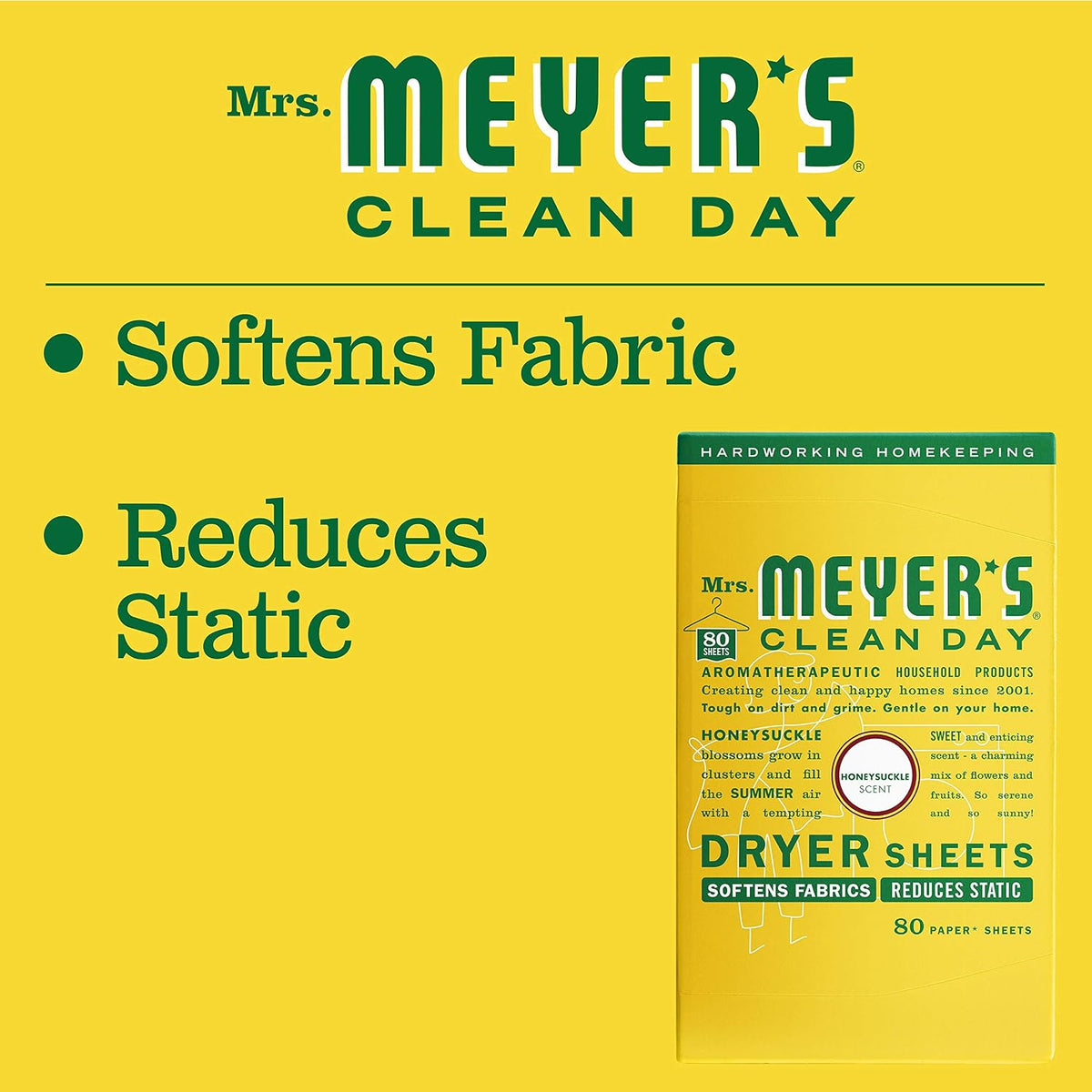 CLEAN DAY Dryer Sheets, Fabric Softener, Honeysuckle, 80 Count
