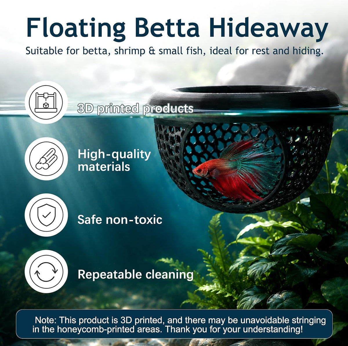 2Pcs Floating Betta Hammock & Shrimp Shelter, Beta Hide Cave and Resting Spot, Fish Feeding Rings, Safe Aquarium