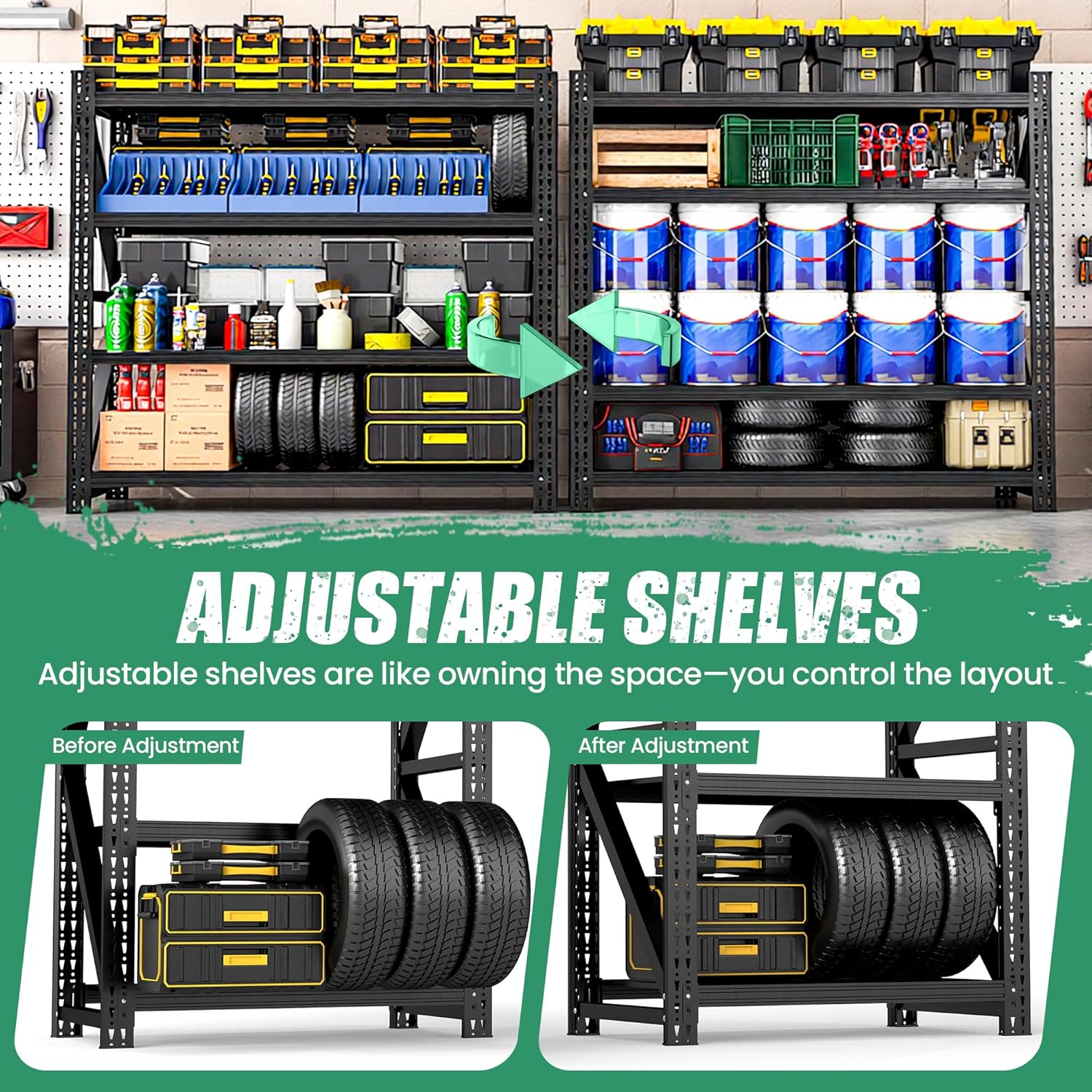 4-Tier Heavy Duty Garage Shelving,Industrial Shelving for Home & Business,Garage Storage Racks Heavy Duty Steel