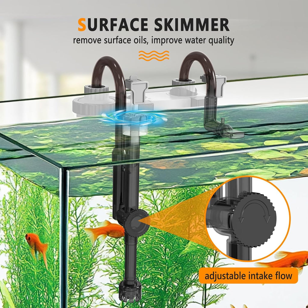 Quiet Hang On Back Aquarium Filter 15-40 Gallon Small Fish Tank Canister Filter with Surface Skimmer Spray Bar 3