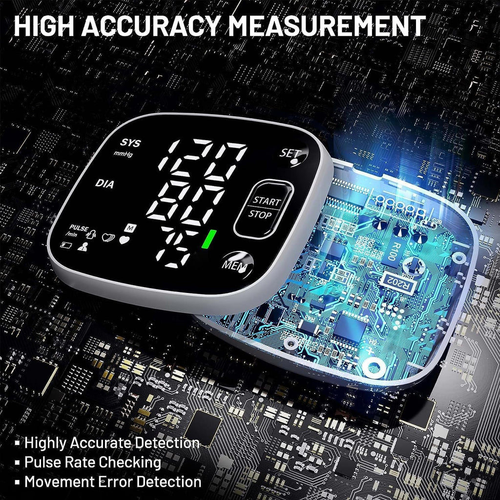 Blood Pressure Monitors for Home Use Rechargeable Wrist Digital BP Machine Cuff with LED Backlit Display, Voice