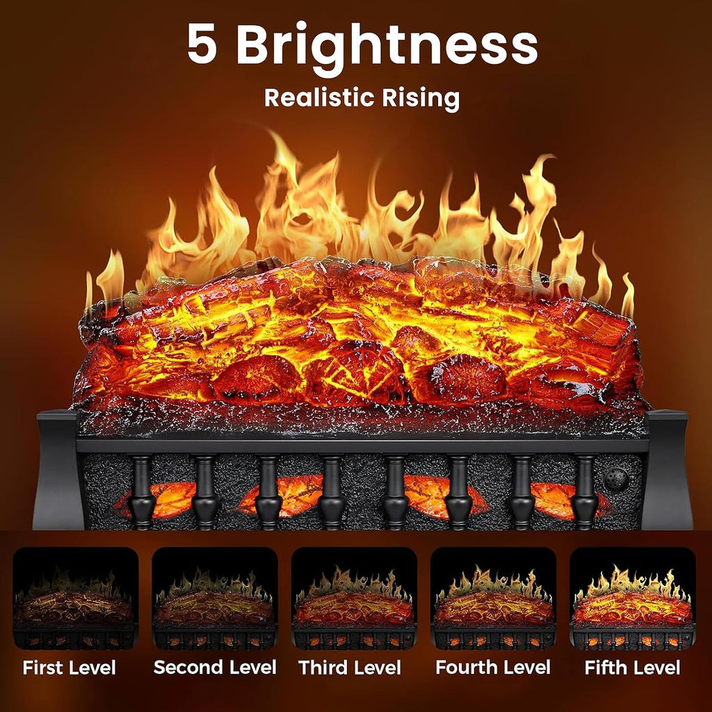 21" Electric Fireplace Insert — Realistic 3D Flame, 750W/1500W Heat, Remote Control, Timer & Safe Overheat Protection