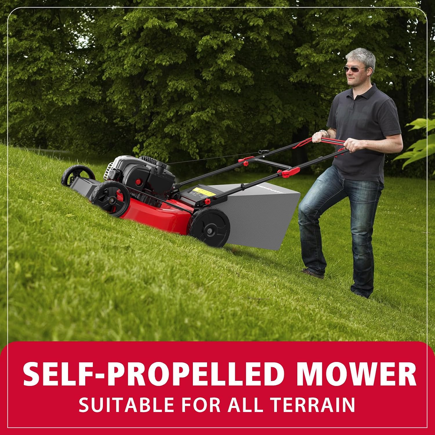 21" Self-Propelled Gas Lawn Mower, 140cc Briggs & Stratton Engine, 3-in-1 Mulching/Bagging/Side Discharge, 6 Cutting