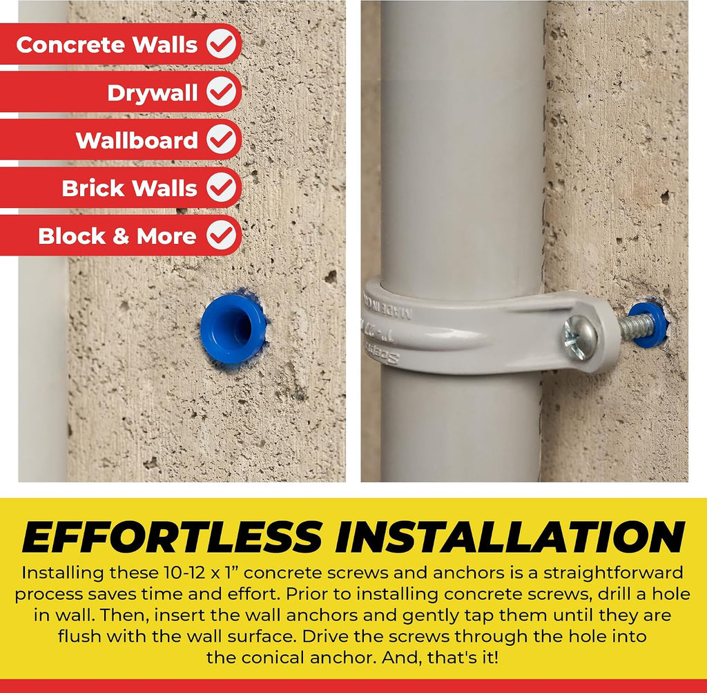Conical Concrete Anchors and Screws Kit, Plastic Conical Wall Anchors for Lightweight Fixtures in Concrete, Block