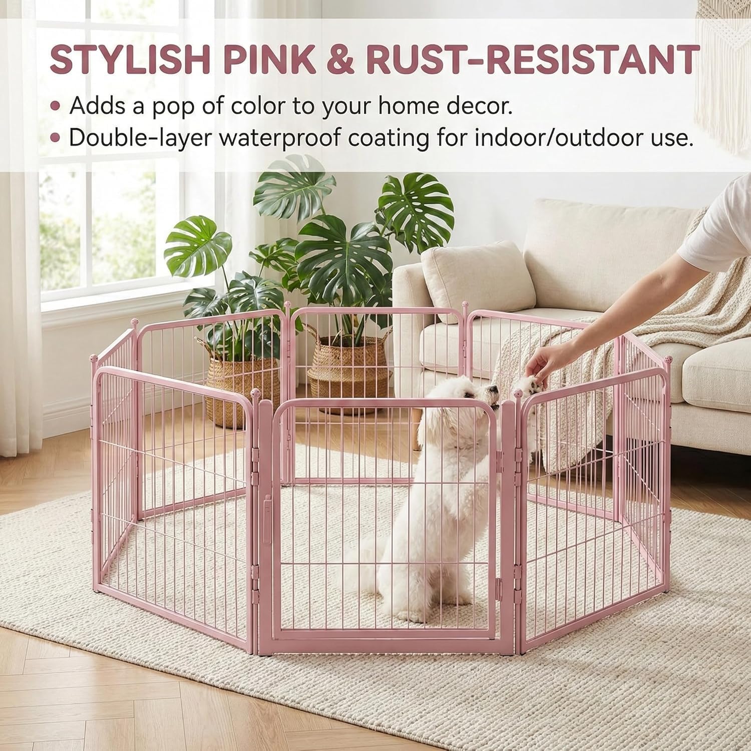 Pink Dog Playpen for Small/Medium Dogs - 32 inch 8 Panels Heavy Duty Metal Puppy Fence Outdoor Indoor with Door